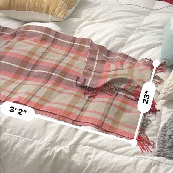 Cashmere and wool blend blanket scarf in Khaki, red and burgundy- EUC! 6.5’x24” - Picture 2 of 4